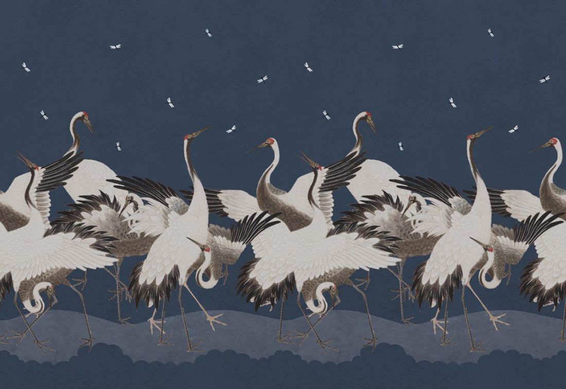 Dancing Cranes, Blue