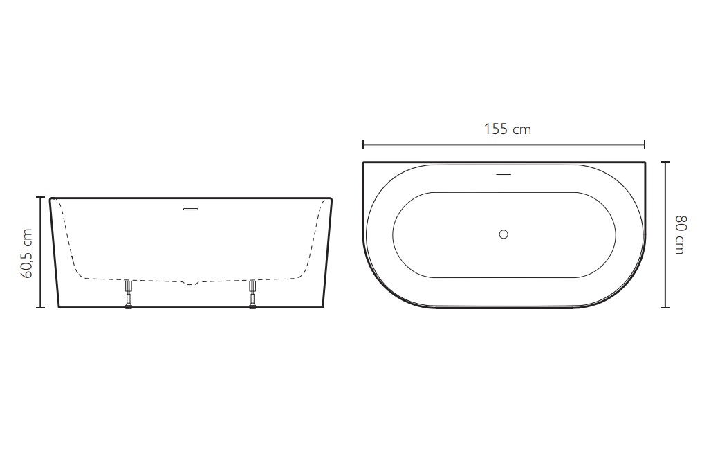 Пристенная акриловая ванна Jacuzzi Dalma 155х80 схема 2