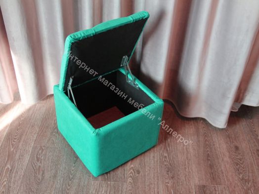 Пуф с каретной стяжкой, велюр бирюзовый