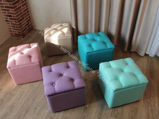 Пуф с каретной стяжкой, велюр розовый