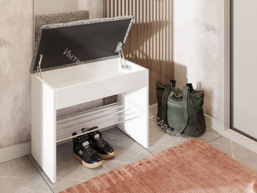 Обувница Лина, млечный дуб/рогожка серая