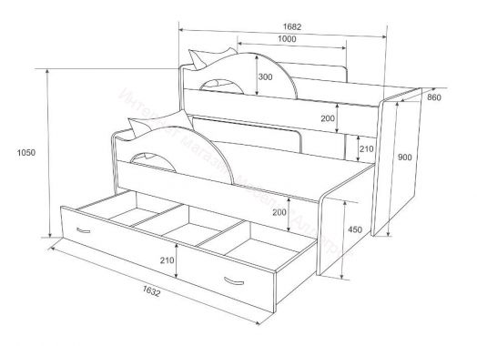 Детская выкатная двухъярусная кровать «Радуга» (Матрешка) без ящика, без бортиков 80х190 на латофлексах