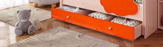 Ящик для кровати Соник, млечный дуб/оранжевый