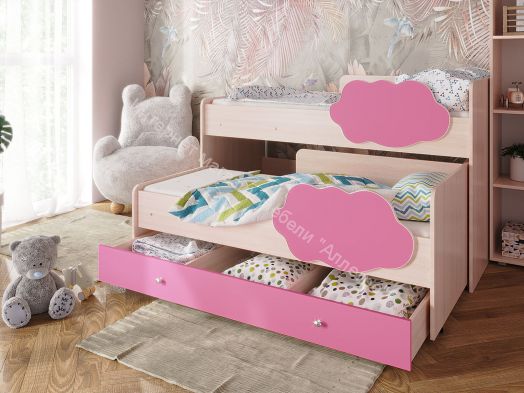 Ящик для кровати Соник, млечный дуб/розовый