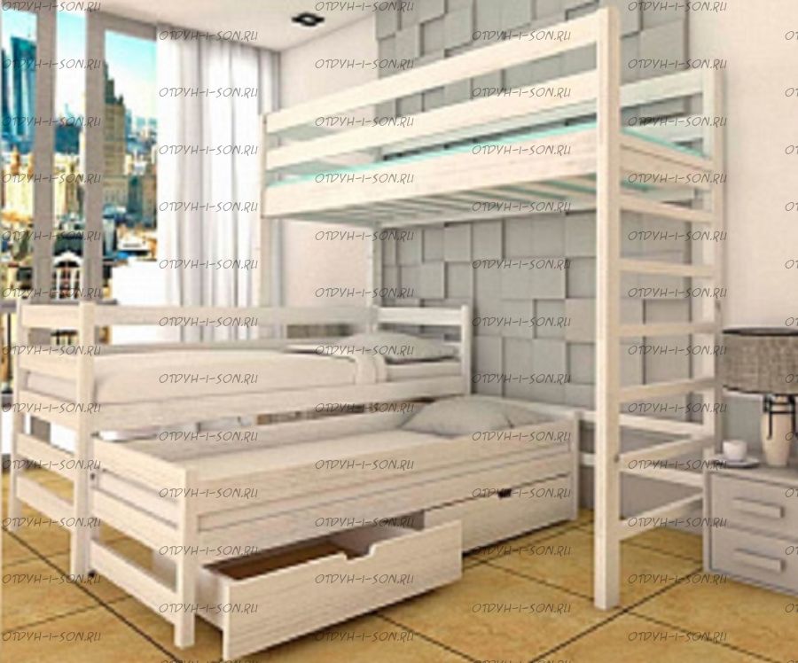 Кровать трехъярусная угловая Кадет №2