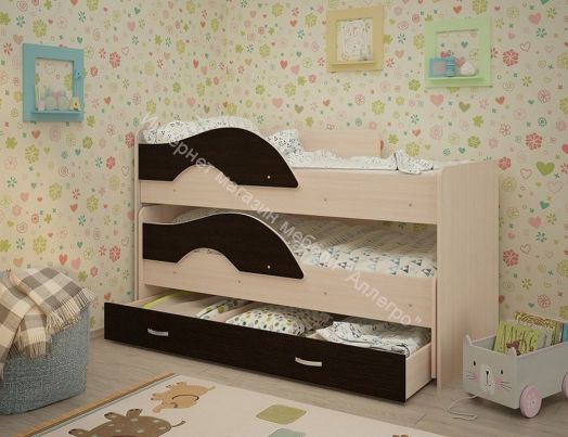 Кровать "Радуга" выкатная 1.9 на щитах с ящиком  Млечный дуб, Венге