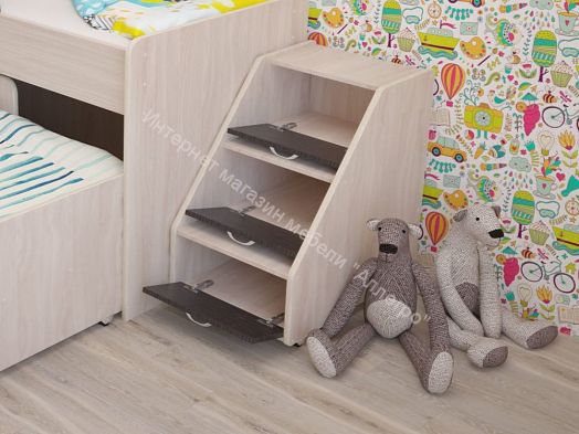 Кровать 2-х ярусная выкатная "Радуга" (Матрешка) 80х160 без ящика Белый, Венге