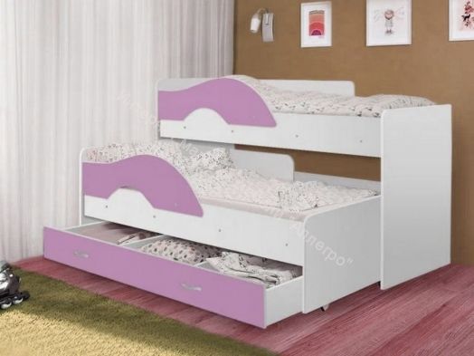 Кровать 2-х ярусная выкатная "Радуга" (Матрешка) 0,8х1,6м на щитах с ящиком и лесенкой Белый, Ирис