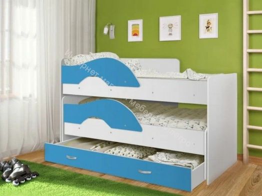 Кровать 2-х ярусная выкатная "Радуга" (Матрешка) 80х160 без ящика Белый, Синий