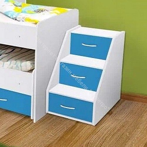 Кровать 2-х ярусная выкатная "Радуга" (Матрешка) 80х160 без ящика Белый, Синий