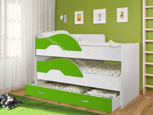 Кровать 2-х ярусная выкатная "Радуга" (Матрешка) 80х160 без ящика Белый, Лайм
