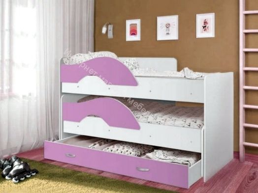 Кровать 2-х ярусная выкатная "Радуга" (Матрешка) 80х160 без ящика Белый, Ирис