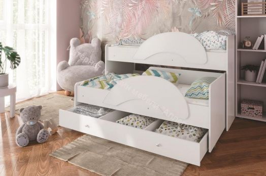 Кровать 2-х ярусная выкатная "Радуга" (Матрешка) 80х160 без ящика Белый, Ирис