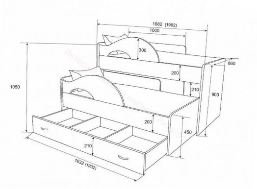 Ящик для кровати "Радуга" (Матрешка) 190 млечный дуб/венге