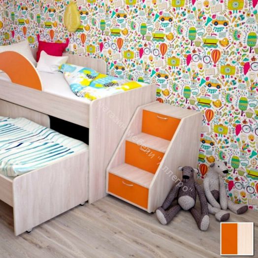 Лестница для кроватей "Радуга" (Матрешка), "Соник" млечный дуб/оранжевый