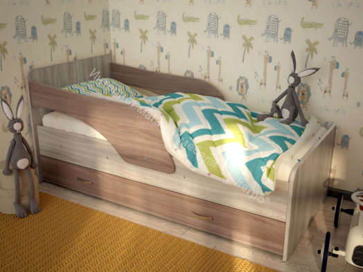 Кровать "Максимка" на щитах ясень шимо светлый/ясень шимо тёмный