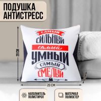 Подушка-антистресс декоративная «Самый сильный, самый умный, самый смелый», 20х20 см