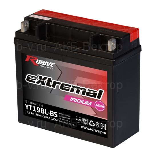 АКБ rDrive eXtremal Iridium YT19BL-BS (18,9Ач) Сухозаряженный