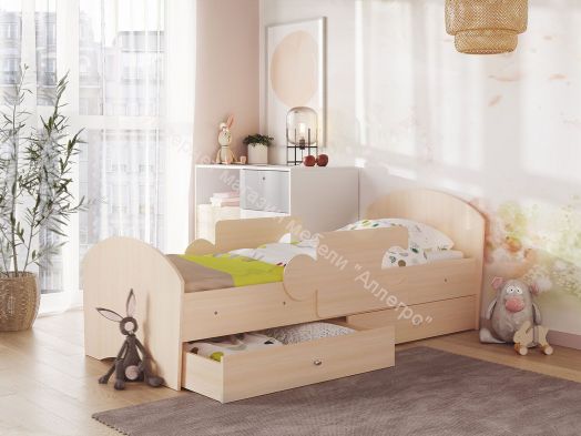 Кровать Мозаика 800*1900 на ламелях с ящиками и бортиками, млечный дуб/млечный дуб