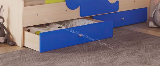 Кровать Мозаика 800*1900 на ламелях с ящиками и бортиками, млечный дуб/синий