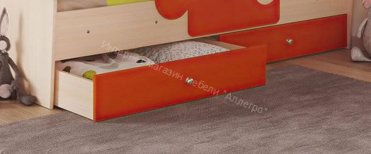 Кровать Мозаика 800*1900 на ламелях с ящиками и бортиками, млечный дуб/оранжевый