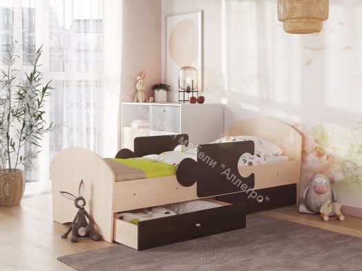 Кровать Мозаика 800*1900 на ламелях с ящиками и бортиками, млечный дуб/венге