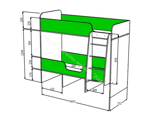 Кровать двухъярусная Малыш Двойняшка 70*160, бодего темный/ирис