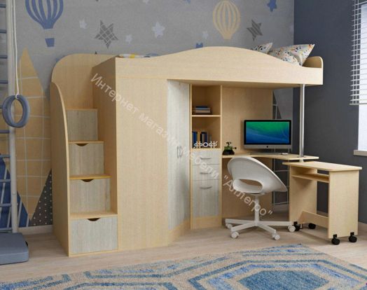 Кровать-чердак Юниор-4 80*190, дуб молочный/винтерберг