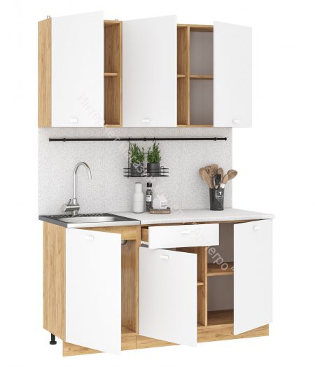 Кухонный гарнитур "Дана" 1,5 м  Дуб крафт золотой/Белый