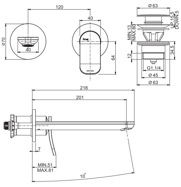 Fima carlo frattini смеситель для раковины Flo F3821WLX8 схема 2