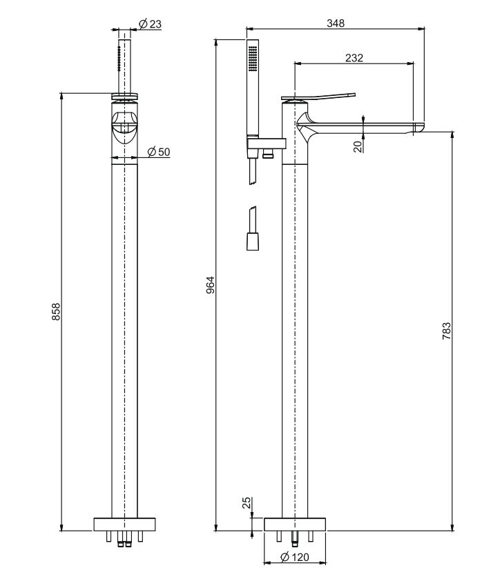 Fima carlo frattini смеситель для ванны Flo F3804/6N с длиной излива 23 см схема 2