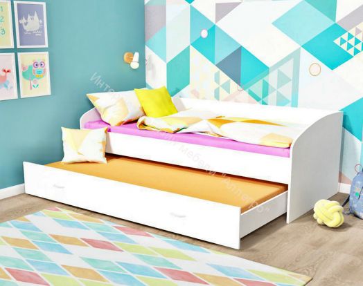 Кровать двухъярусная выкатная, 0,8/0,9х1,9/2,0 м, Белое дерево