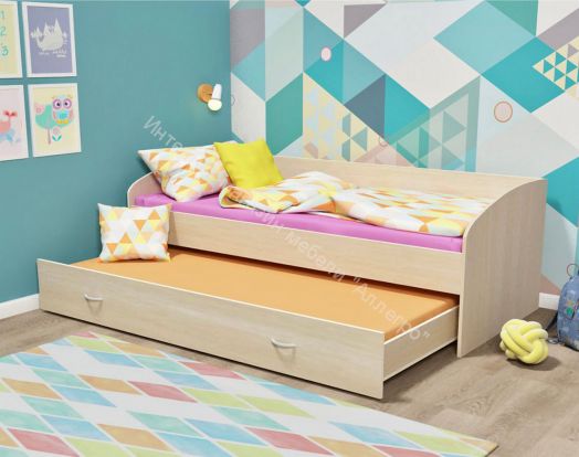 Кровать двухъярусная выкатная, 0,8/0,9х1,9/2,0 м, Дуб молочный