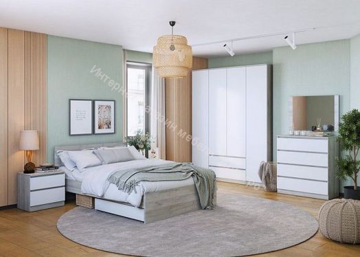 Кровать Лори 1200*2000 мм, с ортопедическим основанием и ящиками, дуб серый/белый