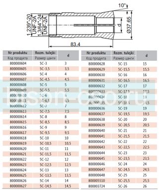 Зажимная цанга 5C (385E) 3000-5C-3,5  Bison Bial Польша