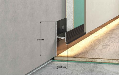 Теневой плинтус Strong под подсветку усиленный, серебристый блестящий