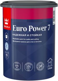 Краска для Стен и Потолков Tikkurila Euro Power 7 9л Моющаяся Матовая / Тиккурила Евро Пауэр 7