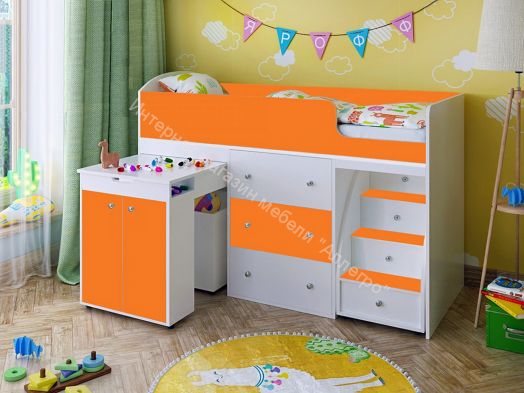 Кровать Малыш 70*160 МАЛЫЙ, Белое дерево/Оранжевый