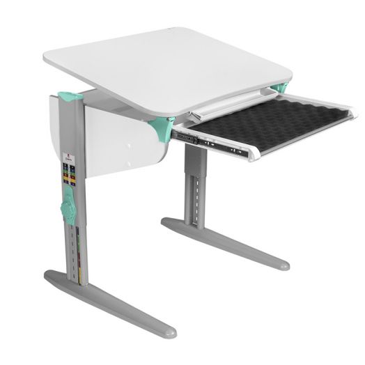 ДСУТ44-1 Растущий стол с лотком одноместный (ЛДСП белый, опора серый)