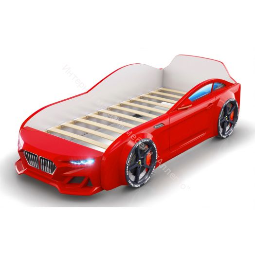 Кровать-машинка Romack Dynamic ламели+Подсветка фар+Объёмный капот Красная