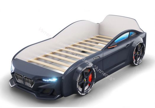 Кровать-машинка Romack Dynamic ламели+Подсветка фар Чёрная