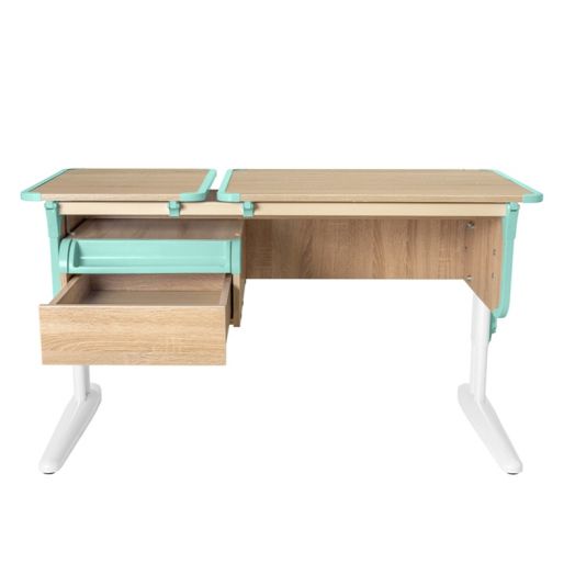 ДСУТ42-1-2-3 Растущая парта-трансформер одноместная с тумбой (ЛДСП дуб, опора белый)