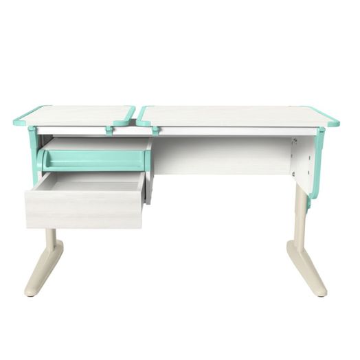 ДСУТ42-1-1-2 Растущая парта-трансформер одноместная с тумбой (ЛДСП белый, опора бежевый)