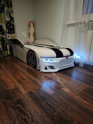 Кровать-машинка Romack Boxter New 170*70 см с подъёмным механизмом + Подсветка фар + Объёмный бампер, Красный