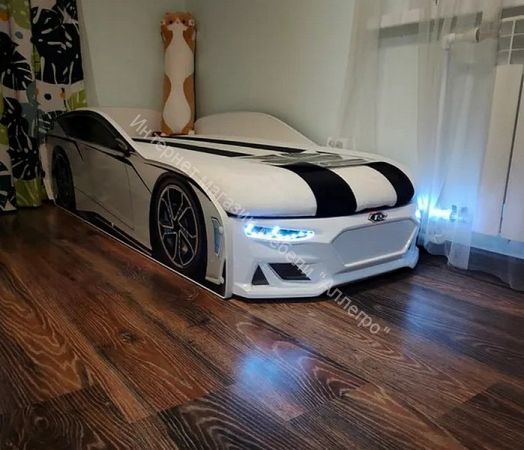 Кровать-машинка Romack Boxter New 170*70 см с подъёмным механизмом + Подсветка фар + Объёмный бампер, Красный