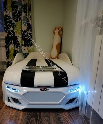 Кровать-машинка Romack Boxter New 170*70 см с подъёмным механизмом + Подсветка фар + Объёмный бампер, Красный