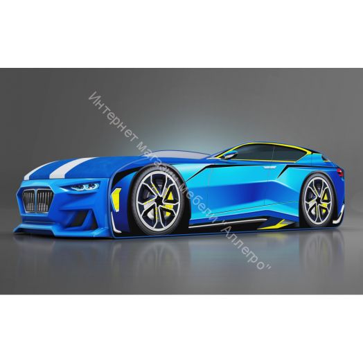 Кровать-машинка Romack Boxter New 170*70 см с подъёмным механизмом + Подсветка фар + Объёмный бампер, Голубой