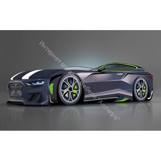 Кровать-машинка Romack Boxter New 170*70 см с подъёмным механизмом + Подсветка фар + Объёмный бампер, Чёрный