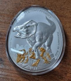 Самоа 2 доллара "Динозавры в Азии. Аврорацератопс" 2023 год Proof Серебро