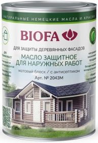 Масло Защитное Biofa 2043М 1л 4332 Агат Матовый для Наружных Работ с Антисептиком / Биофа 2043М.